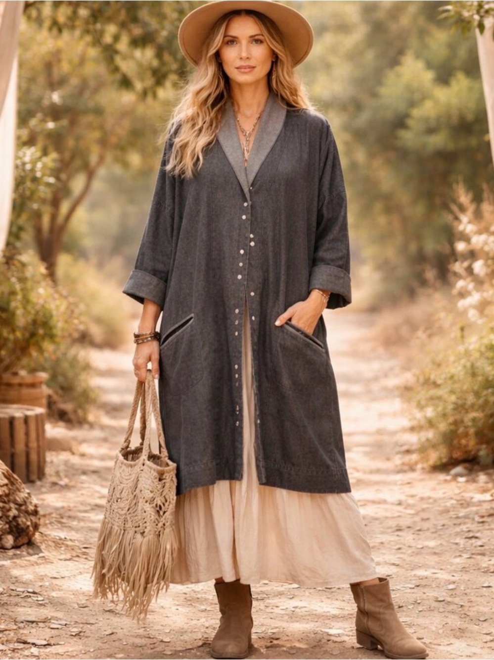 Dress To Kill Grey Denim Lagenlook Jacket Coat Mother Pearl Snap Artsy One Size